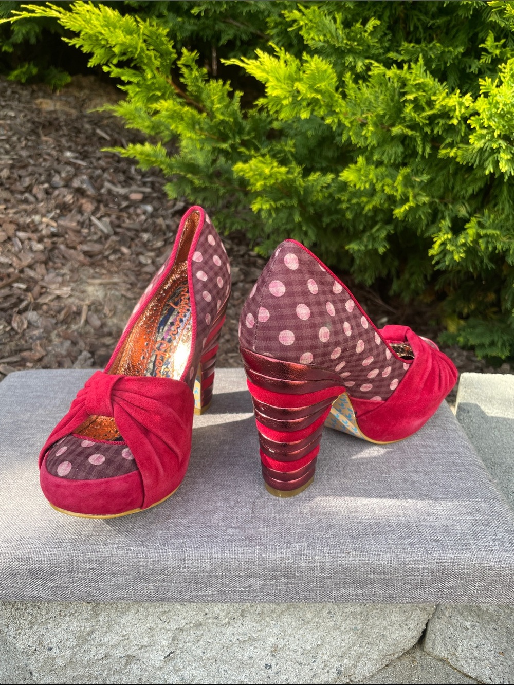 Irregular Choice Red Polka Dot Knot Platform Heels